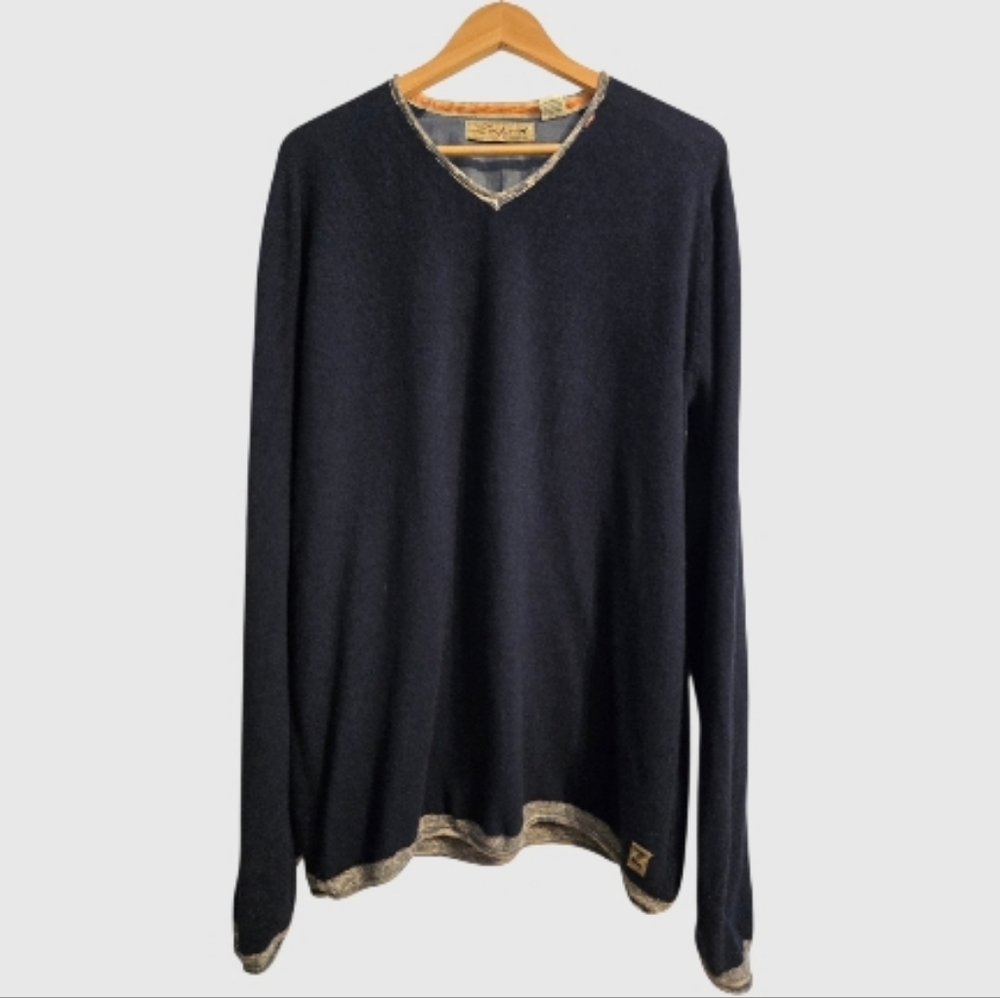 Zenfari Sweater Men's Medium Navy Pullover Rolled Neck & Hem Light Alpaca Wool